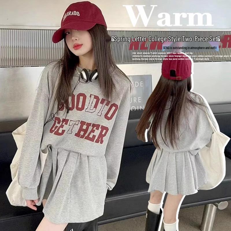 

2025 Trendy Girls Sporty Sweatshirt Set: Stylish Spring/Autumn Two-Piece for Children 130 cm сірий колір