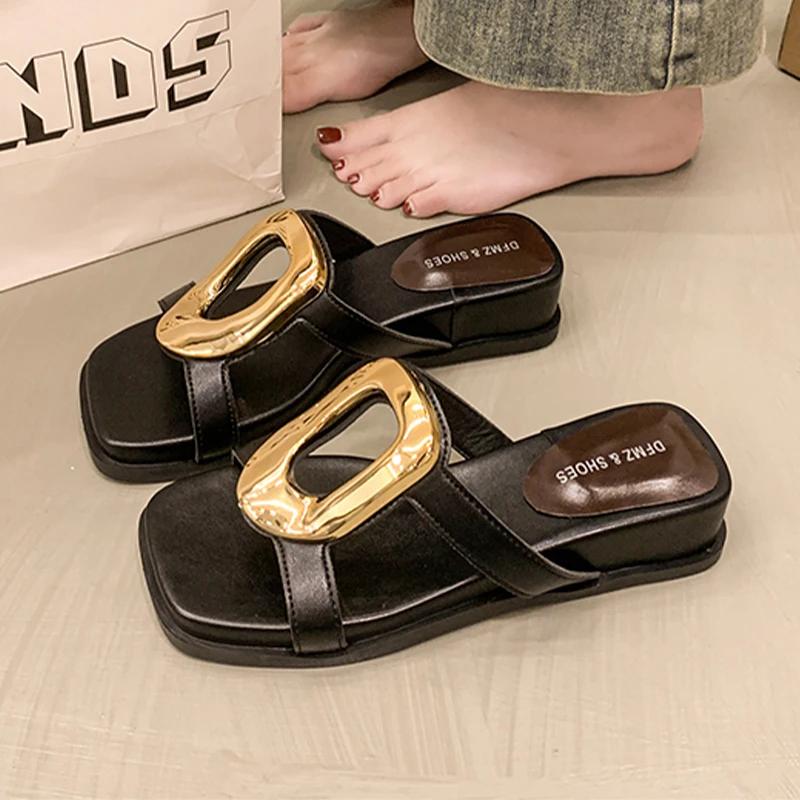 Fashion Leopard Women Square Toe Slippers Designer New Sandals 2025 Summer Shoes Fashion Open Toe Flip Flops Woman Slides Zapatos Mujer