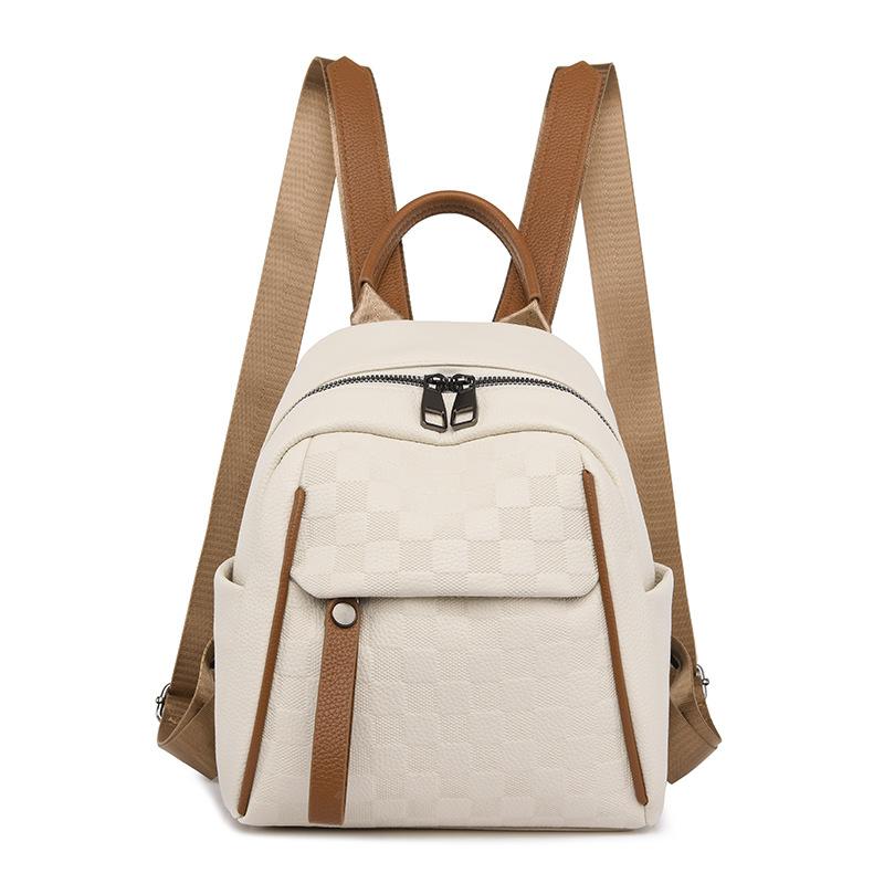 New Checked Soft Leather Women's Fashionable Backpack, High-end Travel Mini Minimalist Trendy Women's Double Shoulder Bag New Release