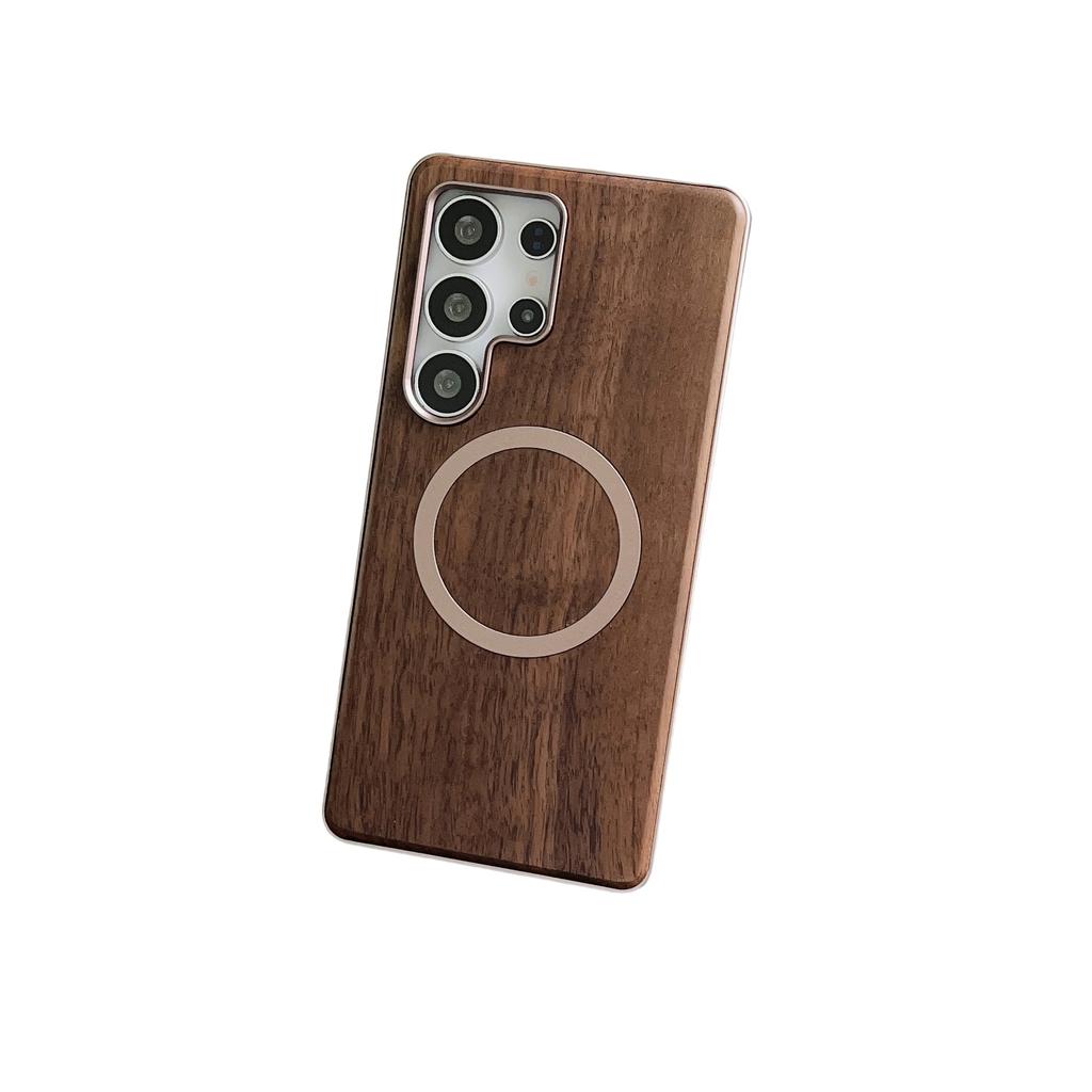 Suitable for Samsung S25ULTRA Elastic Buckle Mobile Phone Case Metal Frame Single-sided Peach Wood Back Plate Anti Fall Protection Case