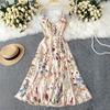 Women's Spaghetti Strap Floral Print Maxi Dress with Tie Front Neckline