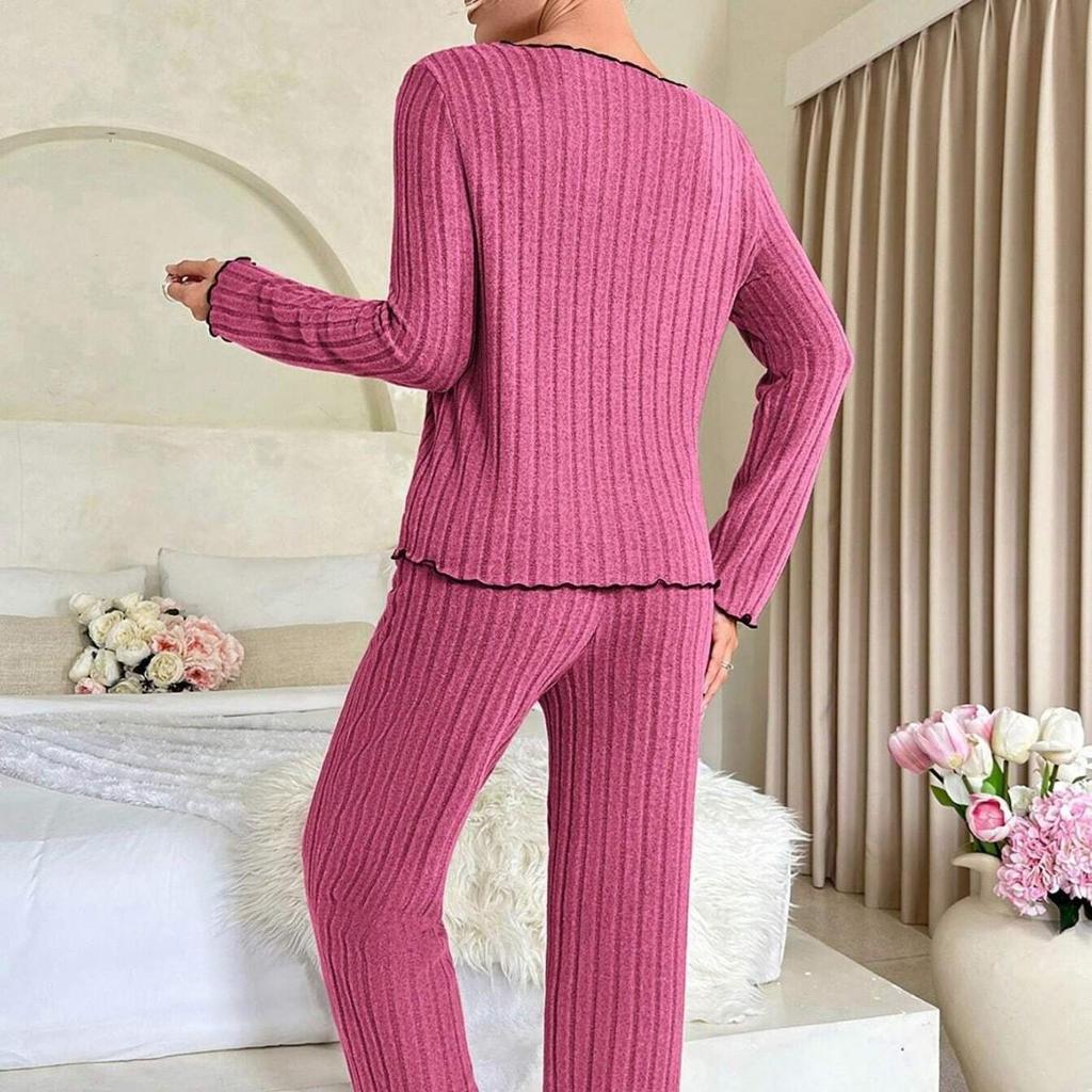 Top-Selling Flannel Ribbed Women's Homewear: Stylish, Cozy Pajama Set for Indoors & Outdoors