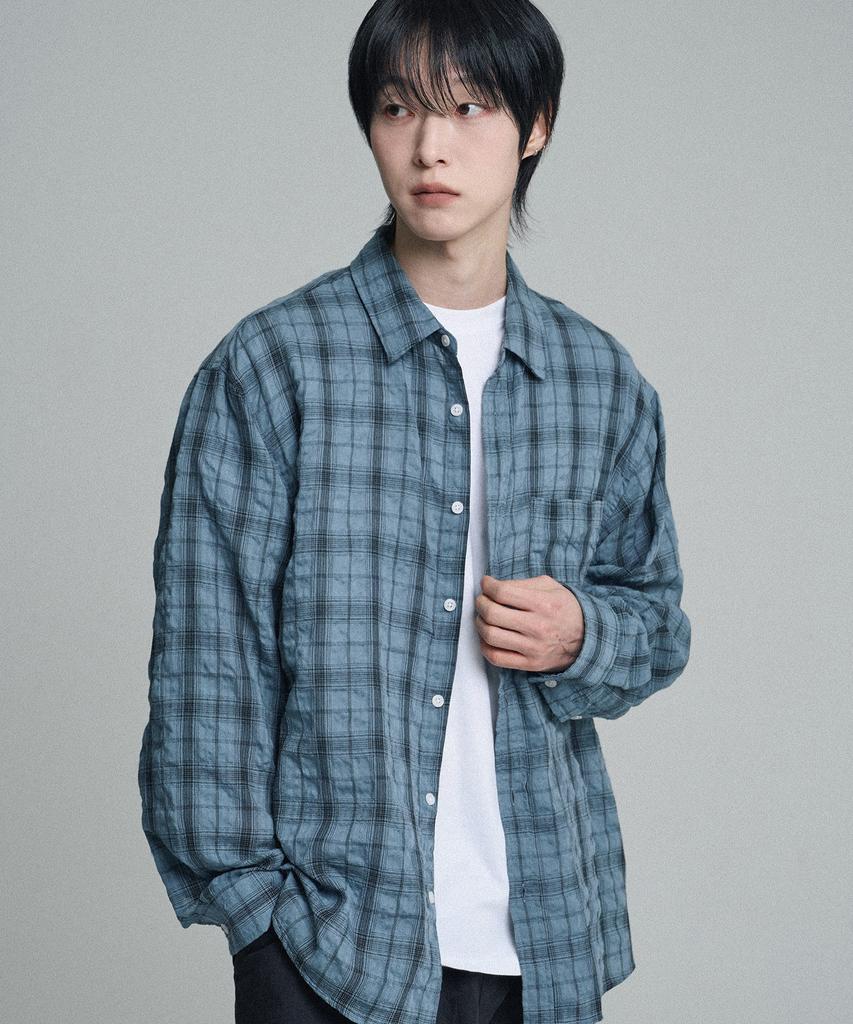 Mubeun Vintage Wrinkle Check Shirt Blue