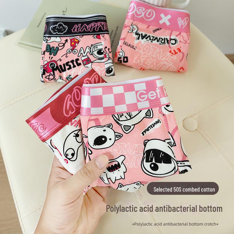 Men's Cute Cartoon Boxer Briefs - Pink Cotton Boyfriend Shorts