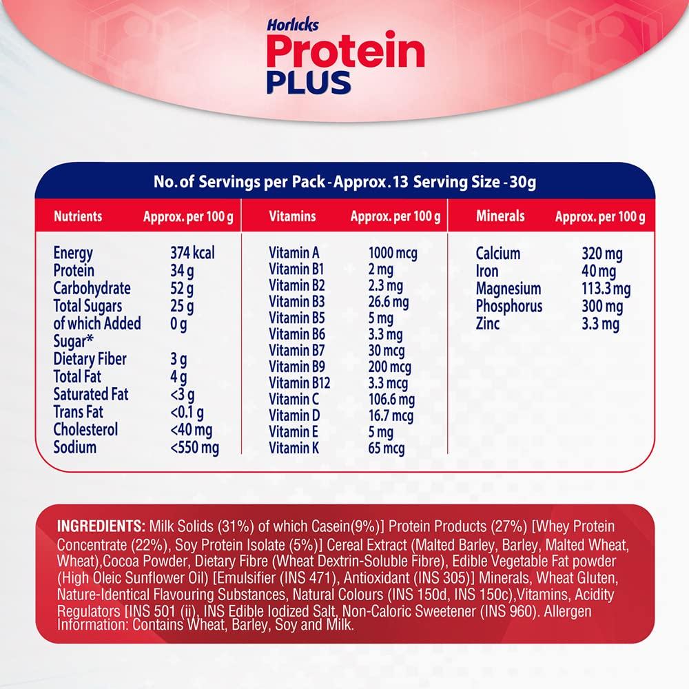 Horlicks Protein+ Chocolate Flavor Powder 400g Daily Nutrition Drink for Muscle Support Adults