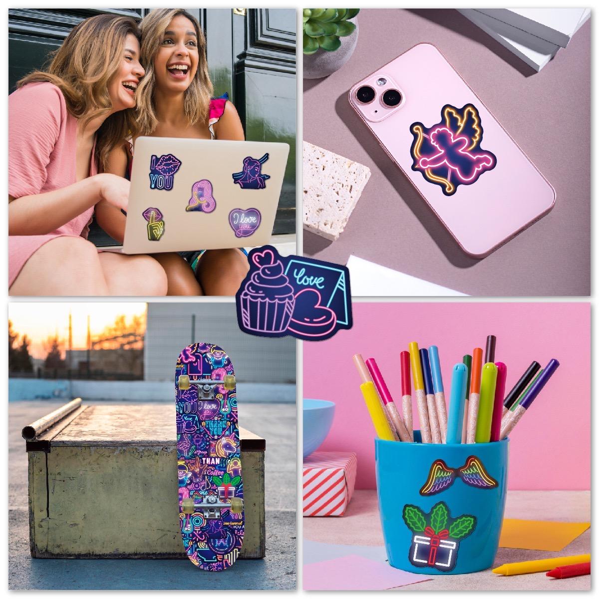 

10/30/50PCS INS Cartoon Neon Light Stickers Cute Vsco Girl Decals Toy DIY Skateboard Guitar Fridge Luggage Car Graffiti Sticker