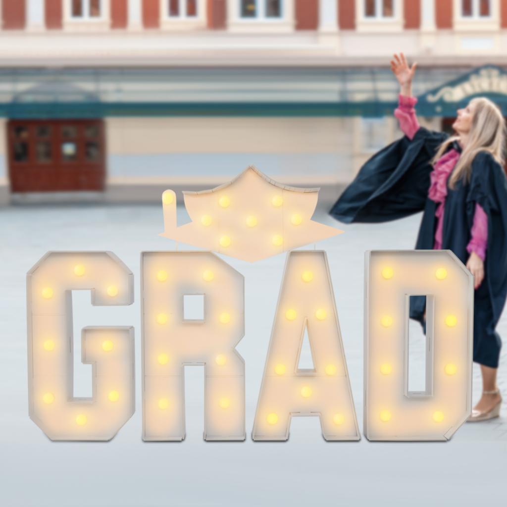 Graduation Party Decorations, GRAD Light Up Letters Kit, LED Marquee Sign for Graduation Ceremony, Cap Light, Photo Booth Props