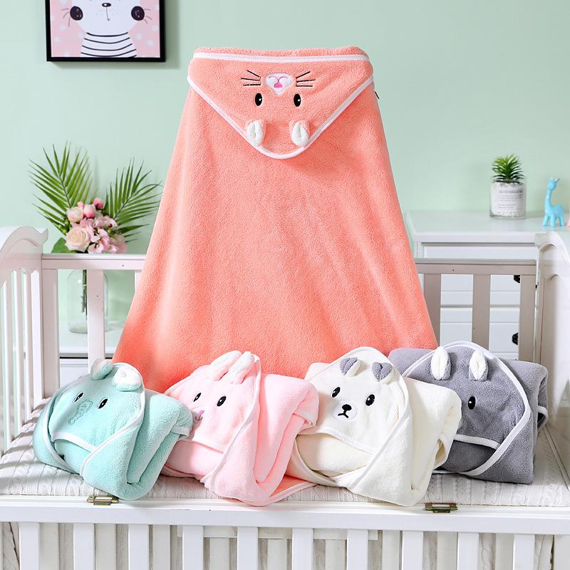 Baby Children Bath Towels Newborn Quilt Bag Towel Bag Quilt Coral Fleece Wrap Towel Embroidered Blanket Animal Eye Closed Hooded Cape