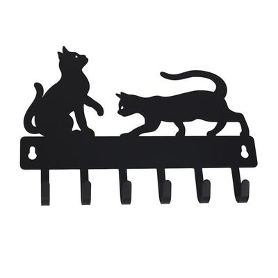 X Neko Design Wall Hanger with Two 6 Key Hooks A-ITEM Cats, Hooks, Wall-Mounted Storage, (Black)