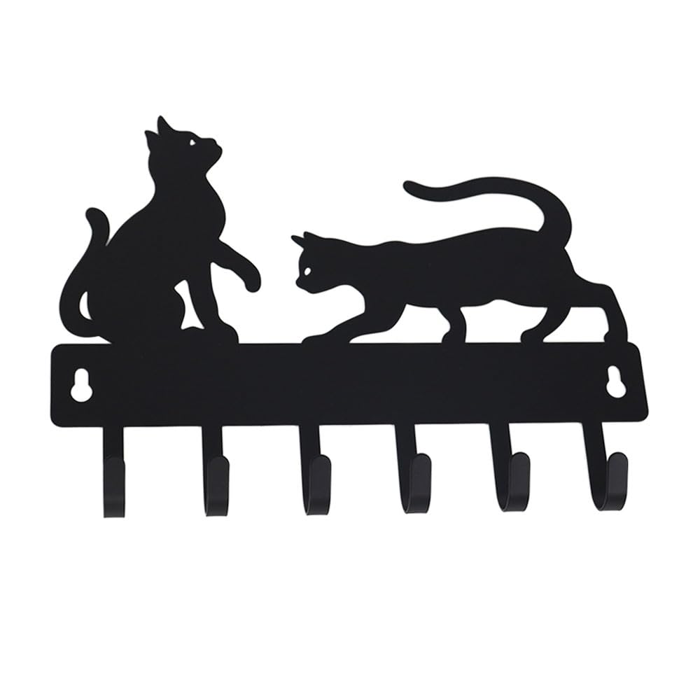 X Neko Design Wall Hanger with Two 6 Key Hooks A-ITEM Cats, Hooks, Wall-Mounted Storage, (Black)