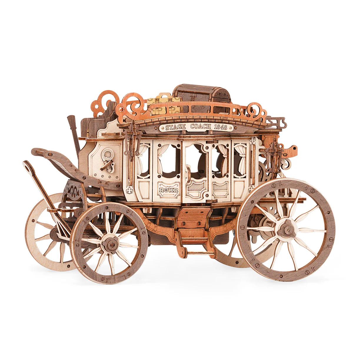 Robotime Green Rokr Stagecoach Mechanical Music Box 3D Wooden Puzzle Amka1