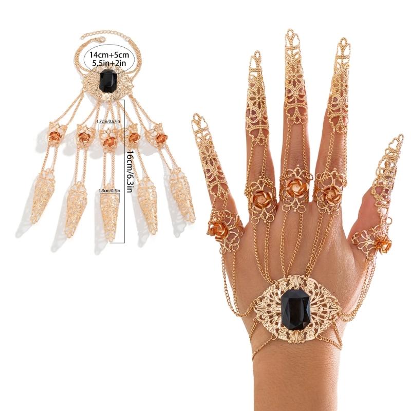 Ancient Queen Bracelet with Finger Nails Tip Claw Rings Belly Dance Hand Chain Jewelry Chain Finger Rings Bracelet Women