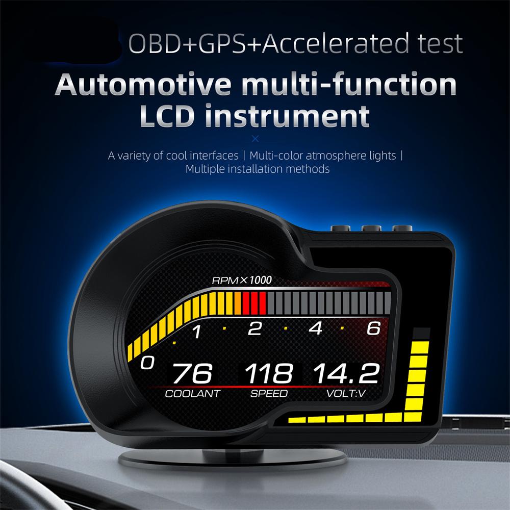 Car HUD OBD+GPS Gauge 6 Alarm Functions Accelerated Test Brake Test Universal