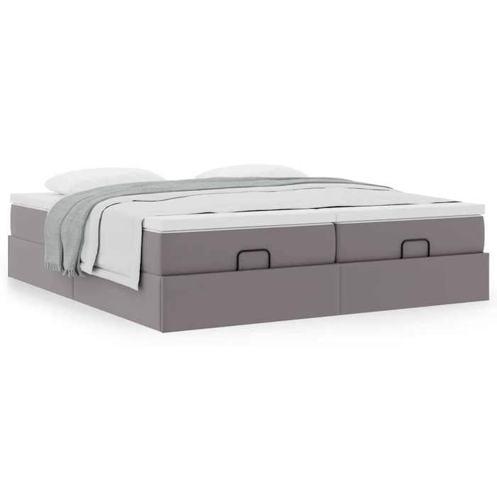 Cadre de lit avec matelas - Maison Exclusive - Similicuir gris - 180x200 cm - Rangement intégré