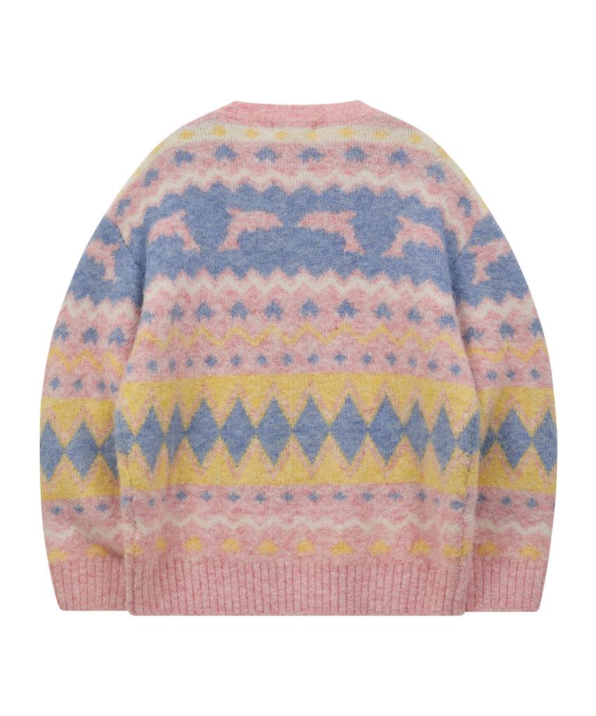 WAIKEI Dolphin Hairy Graphic Knit Pink
