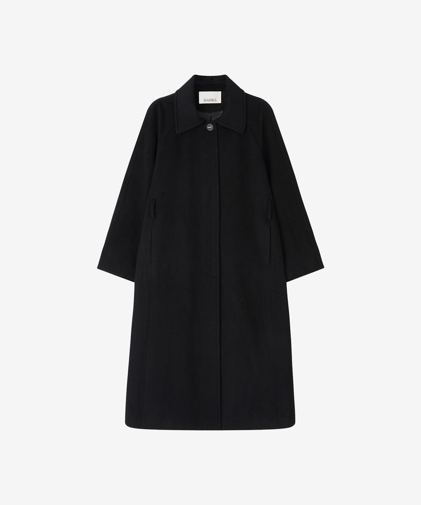 Basika Wooden Cashmere Balmacaan Long Coat (Black)