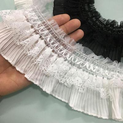 2 Mt/los 8-9 cm breit Schwarz/weiß Plissee spitze hochzeit kleid rock saum bestickt elastische stoff dekoration