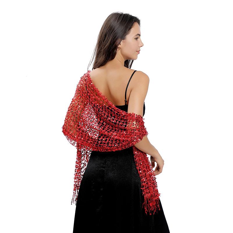 Sequin Tassel Shawl Dress: European & American Style Evening Party Cheongsam with Embroidered Shawl Scarf for Women