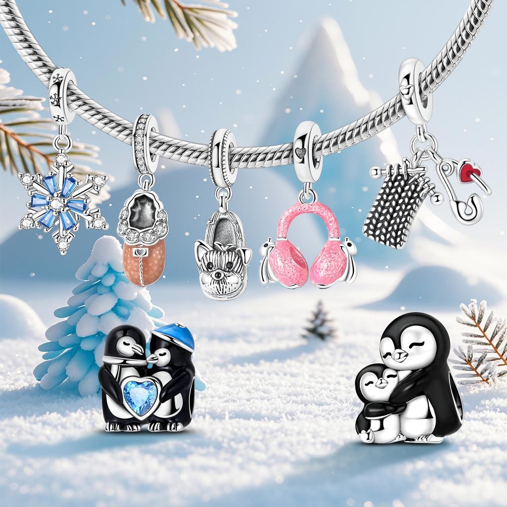 New Original Charm Bead Copper Snowflake Penguin Lucky Bear Fox Doll Charm Fit Bracelet Pendant Women Jewelry Gift