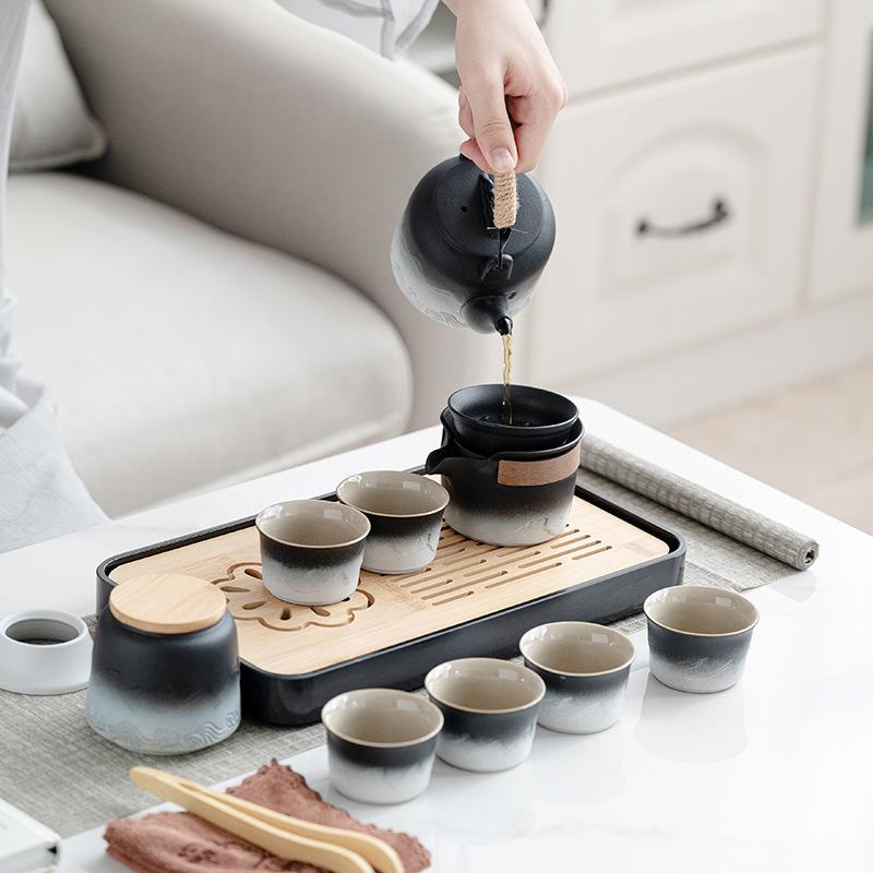 Light luxury advanced gradual change beam pot set anti-scalding hand portable kung fu tea set