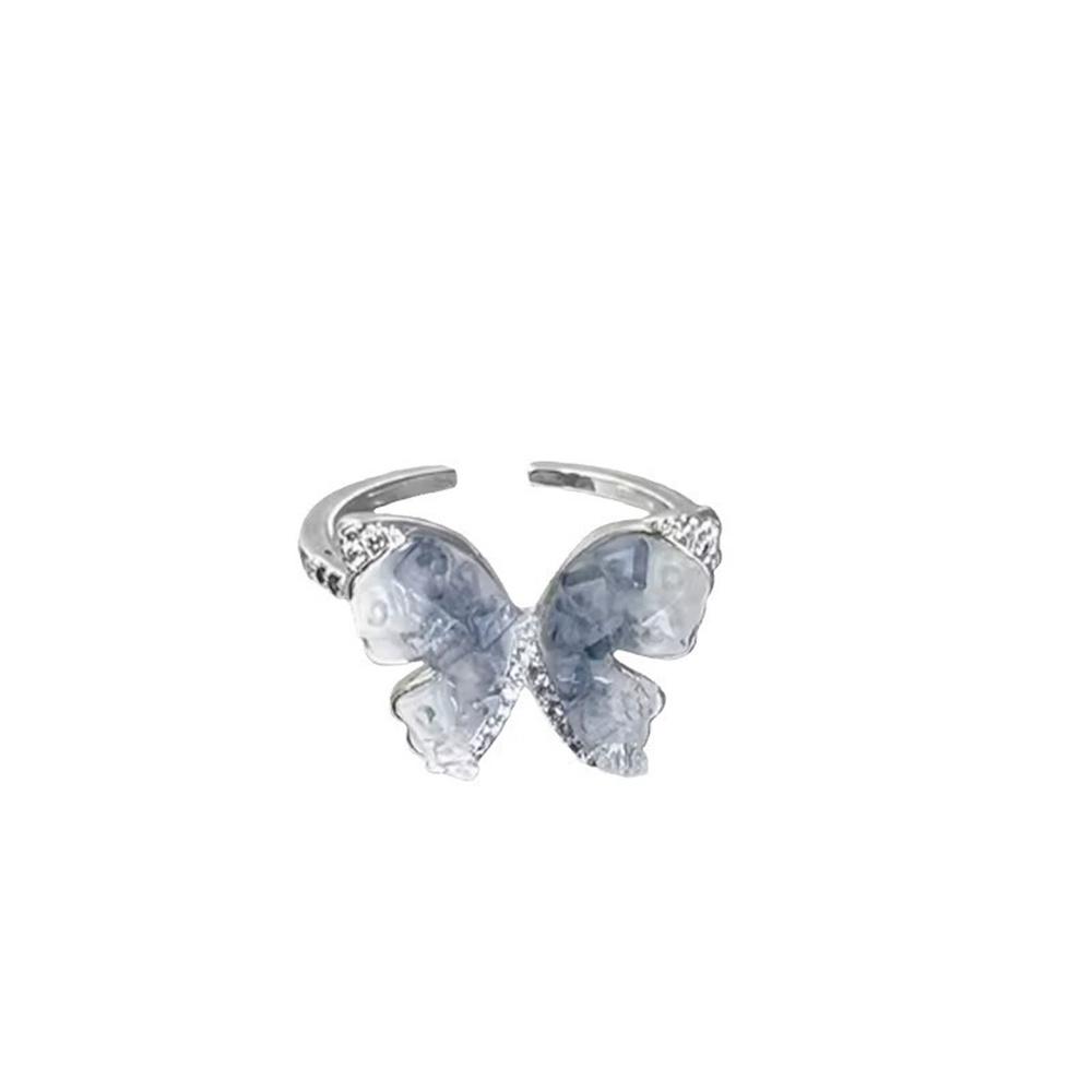 

New Blue Crushed Ice Butterfly Open Index Finger Ring With a Summer Niche Design Light Luxury Jewelry Women s Ring resizable срібний