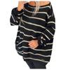Women's Solid Color Contrast Striped Pullover Round Neck Loose Sweater Sweater