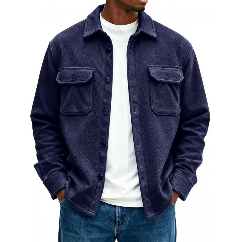 2026 Mens Fall Winter Jacket Relaxed Fit Turn-Down Collar Dual Pockets American Style Casual Outerwear