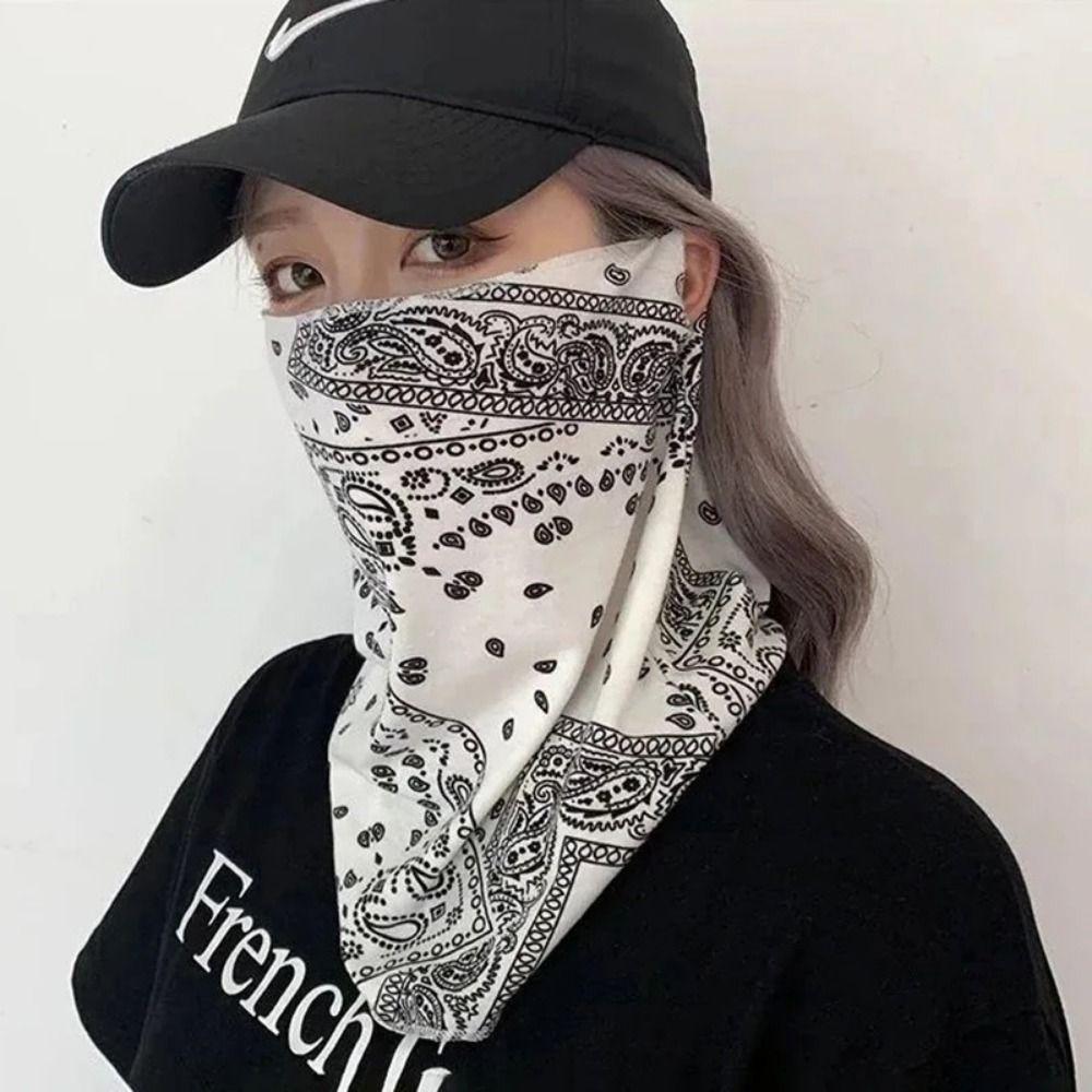 Hanging Ears Summer Ice Silk Mask Solid Color Face Gini Mask Sun Protection Face Cover  Women/Girls