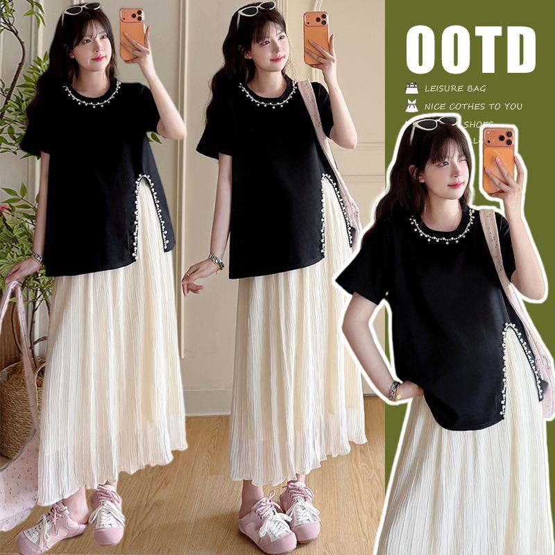 In-Stock Summer 2026 Pearl Slit T-Shirt & Skirt Set L