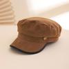 Korean Style Simple Side Metal Tag Leather Trim Newsboy Cap, Vintage British Flat Top Beret Hat, Daily Wear Accessories