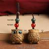 Creative Green Sandalwood Owl Keychain Pendant for Men, Women, and Couples