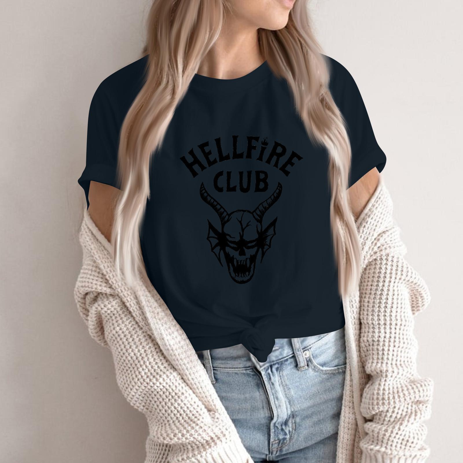 

Женская модная повседневная футболка с коротким рукавом и принтом, топ с круглым вырезом XXL тёмно-синий