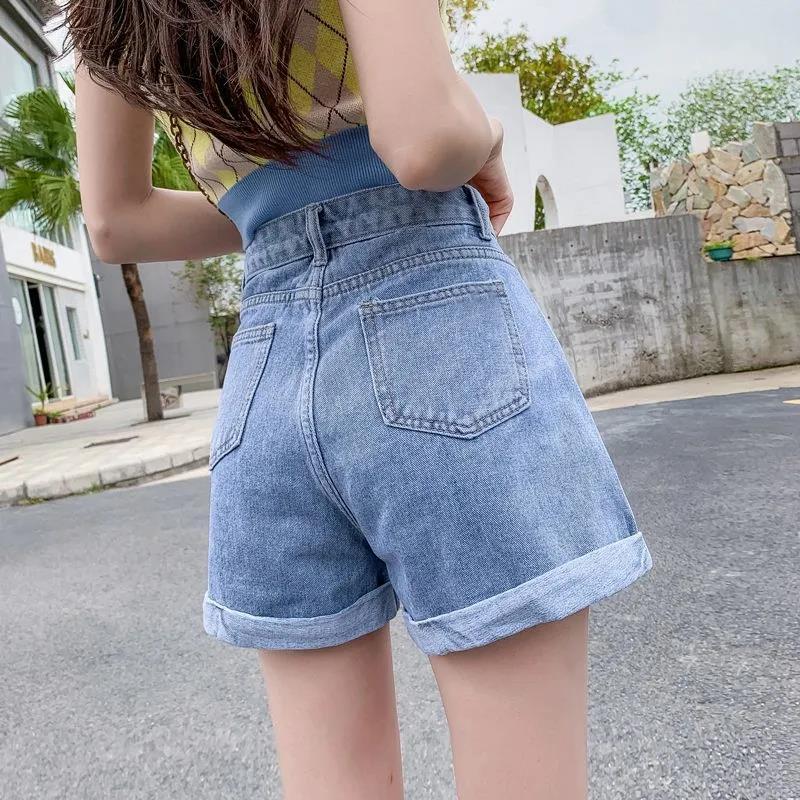 Women Summer Shorts Vintage High Waist Casual Versatile Shorts Slim Solid Color Elegant Embroidery Streetwear Shorts