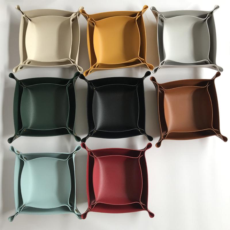 Square Pu Leather Storage Box, Nordic Style Desktop Storage Tray