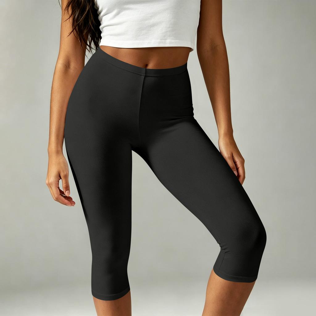 Women High Waist Capri Yoga Pants Without Pockets Stretchy Athletic Cropped Leggings for Workout Fitness Exercise