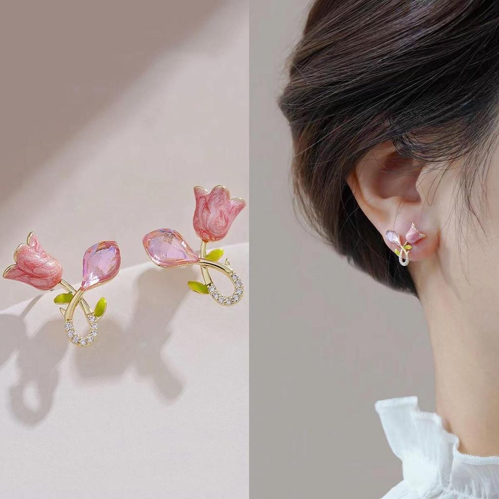 925 Silver Needle Korean Fashion Crystal Flower Earrings For Women Jewelry Trending Luxury Women's French Pearl Earrings
