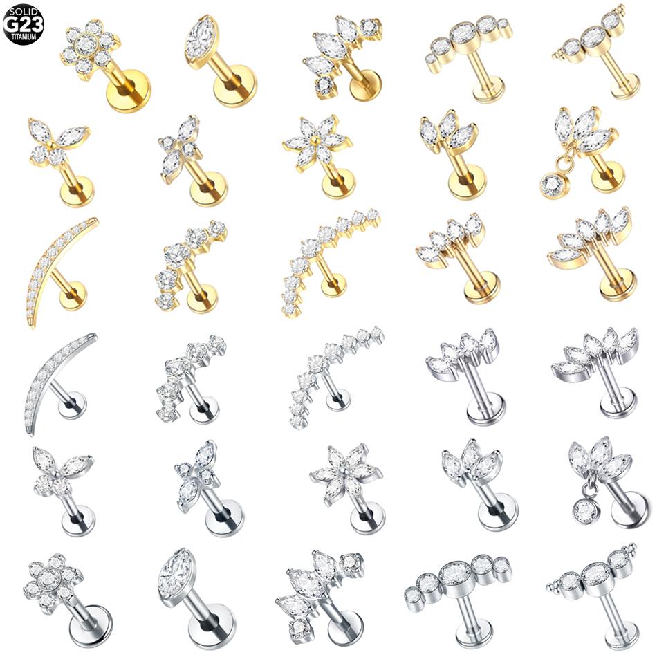 1Pc Titanium Ear Cartilage Stud Earrings for Women Internal Thread Zircon Flower Ear Lobe Tragus Helix Lip Rings Jewelry 16G