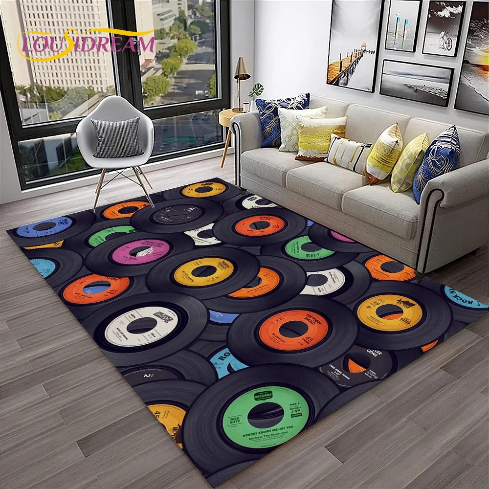 Music Art 3D Vinyl Record Retro Carpet Rug for Home Living Room Bedroom Sofa Doormat Decor,Kid Play Area Rug Non-slip Floor Mat