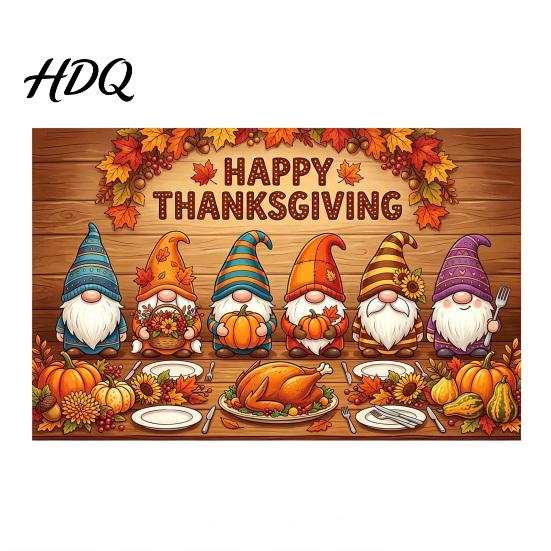 Indoor Outdoor Holiday Party Supplies 70 x 45 Inch Fall Pumpkin Backdrop Autumn Harvest Gnome Reusable Thanksgiving Banner for Home Scarecrow