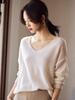 Women's Elegant V-Neck Wool Knit Sweater – High-End, Lightweight, Solid Color, Loose Fit, Perfect for Spring and Autumn.