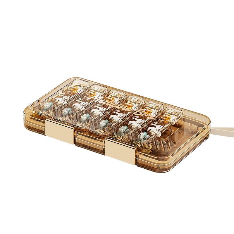 Portable Weekly Pill Organizer with Transparent, Sealed Compartments.