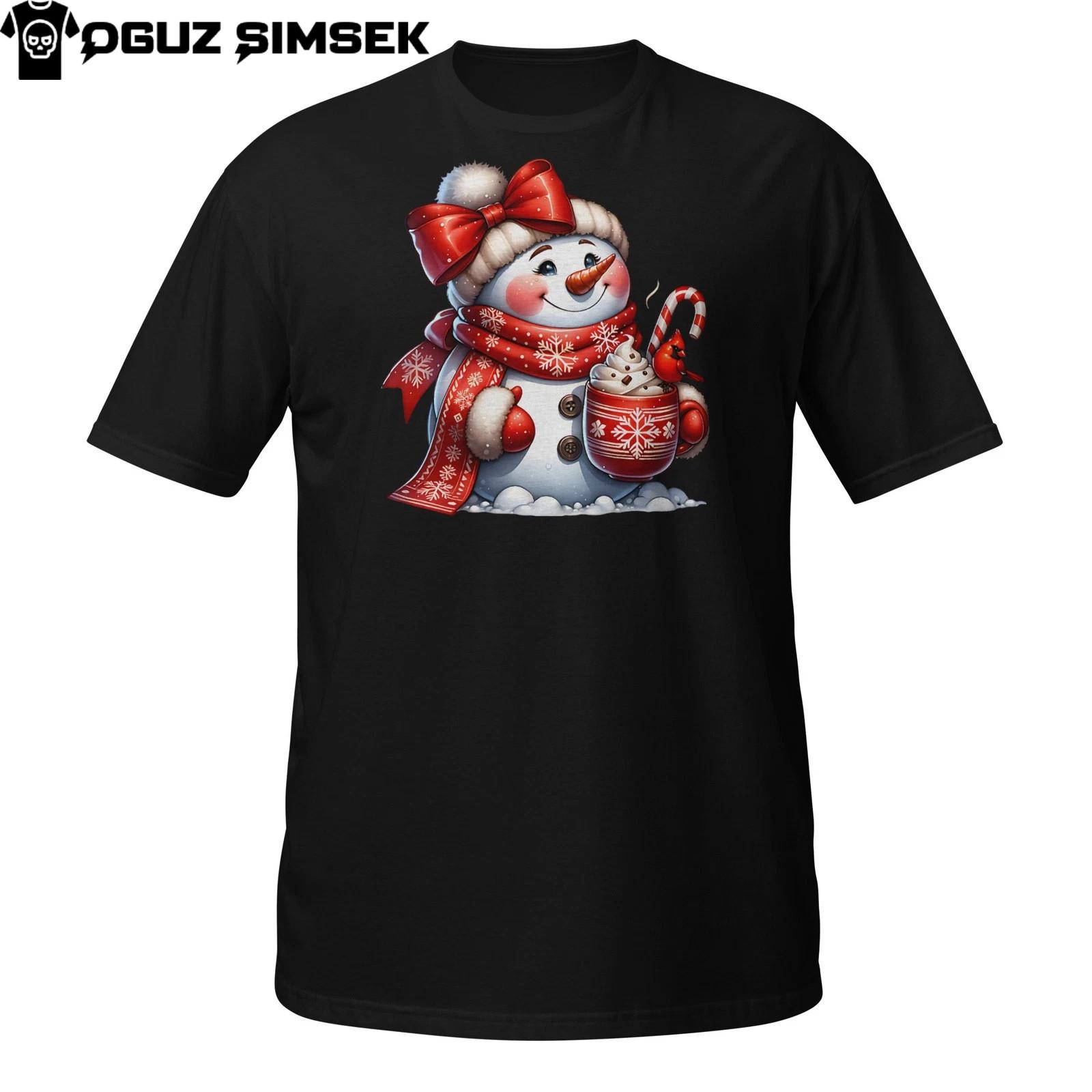 Cute Christmas Snowman T-Shirt Mens Womens Tees Top – Holiday Winter Candy Cane Tee M