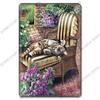 Vintage Dog Cat Tin Sign, European Floral Animal Decor