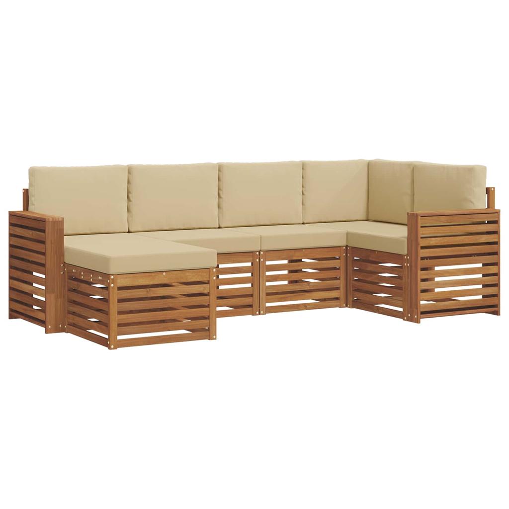 Corner Sofa Set with Cushions 6 Pcs Natural and Beige