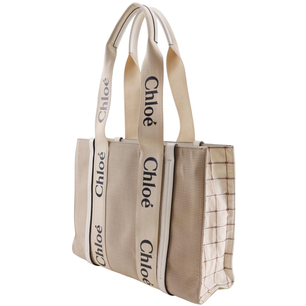 Chloe Woody medium tote Tote Bag beige canvas Women Used