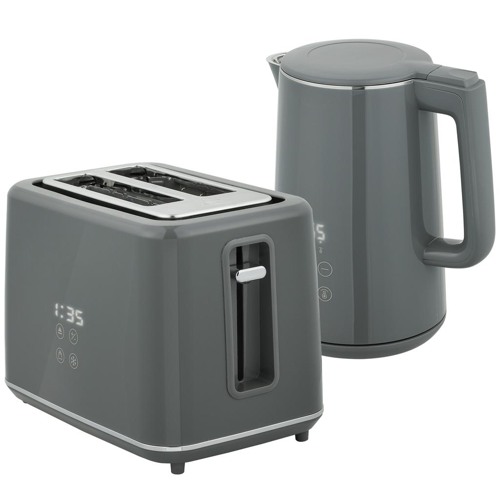 Digital Stainless Steel Kettle and Toaster Set, 1.5L 3000W Fast Boil Kettle, 2 Slice Toaster with 7 Level Browning Controls, Defrost, Reheat