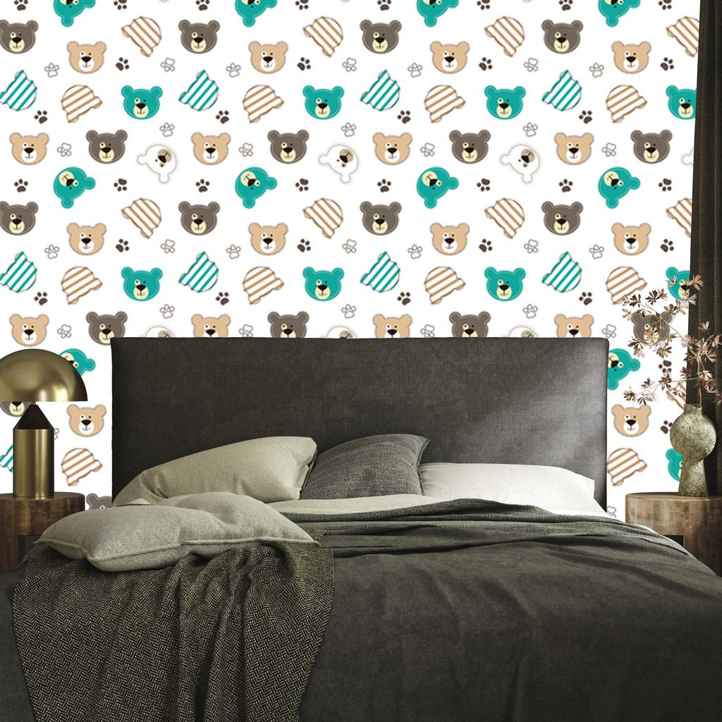 Colorful Teddy Bear Paw Stripes Wallpaper for Living Room and Bedroom 50x1000