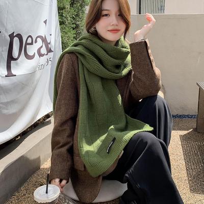 Bufanda de Lana de Color Sólido Versátil a Rayas para Mujer Estilo Japonés Otoño e Invierno Calentador de Cuello Largo Tejido Espeso
