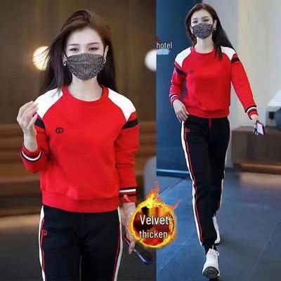 Women's Fleece-Lined Casual Sportswear Set: Trendy Thickened Sweatshirt & Sweatpants for Autumn/Winter 2025.