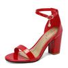 Fashion Women High Heels Sexy Pumps Open Toe Patent Leather Thick Heel Bridal Party Shoes Ladies Buckle Strap Gladiator Sandals Red Pink